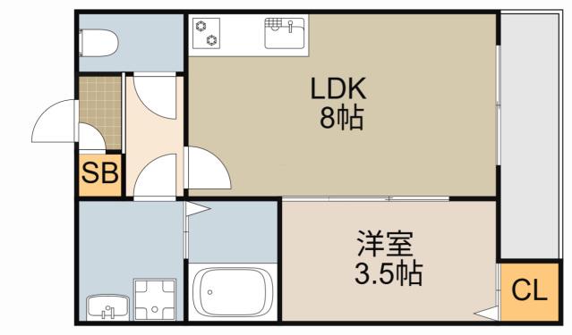 プレジール萱島(1LDK/3階)の間取り写真