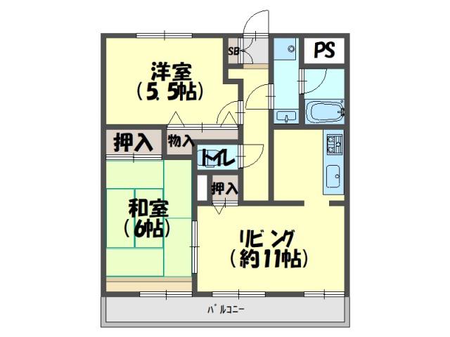 メゾンエイコー寝屋川B(2LDK/2階)の間取り写真