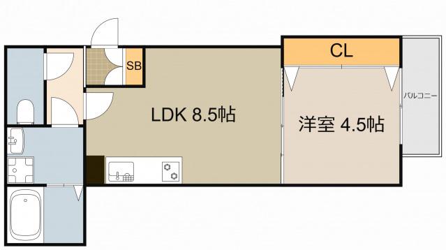 INOVE門真野里ノース(1LDK/1階)の間取り写真