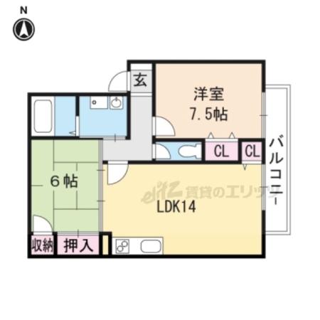 ジュネス・ド・ヌール (2LDK/1階)の間取り写真
