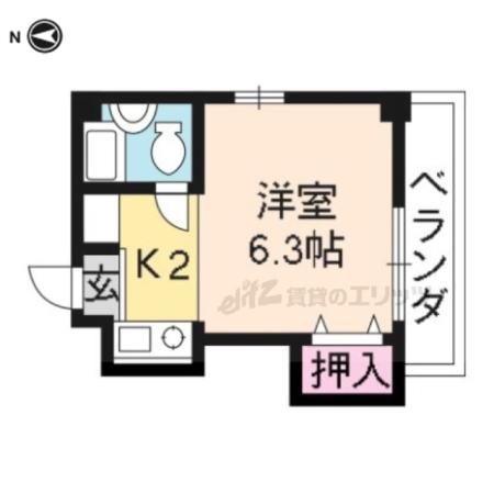 ラルン柏野(1K/2階)の間取り写真
