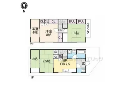 近鉄京都線 向島駅 徒歩15分 2階建 築37年(3DK)の間取り写真