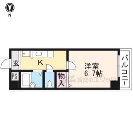 クレール山陵(1K/2階)の間取り写真