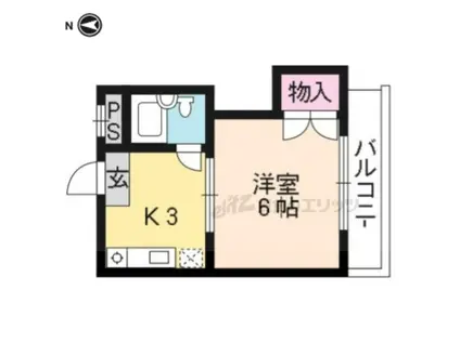 パティオ篠(1K/4階)の間取り写真