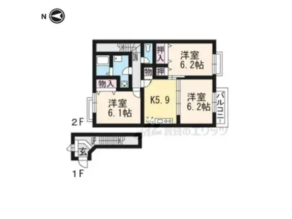 コータ・コート B(3DK/2階)の間取り写真