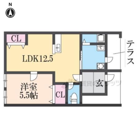 京福嵐山本線 帷子ノ辻駅 徒歩3分 2階建 築59年(1LDK)の間取り写真