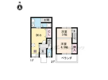 京都市東西線 御陵駅 徒歩16分 2階建 築61年(2DK)の間取り写真