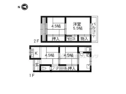 京都市烏丸線 北山駅(京都) バス乗車時間:9分 紫野泉堂町バス停で下車 徒歩5分 2階建 築62年(4K)の間取り写真
