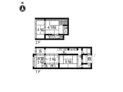 山陰本線 丹波口駅 徒歩3分 2階建 築76年(5K)の間取り写真