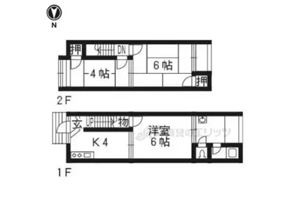 京阪電気鉄道鴨東線 出町柳駅 バス乗車時間:11分 錦林車庫前バス停で下車 徒歩6分 2階建 築52年(3K)の間取り写真