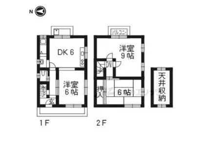 京都市烏丸線 北大路駅 徒歩2分 2階建 築40年(3DK)の間取り写真
