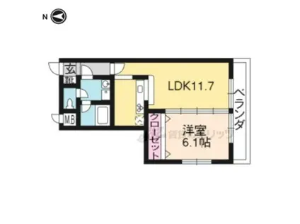 かどの御池 1号棟(1LDK/2階)の間取り写真