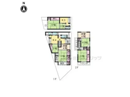 京都市烏丸線 北大路駅 徒歩10分 2階建 築61年(6K)の間取り写真