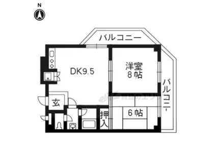 サンシュロス(2LDK/5階)の間取り写真