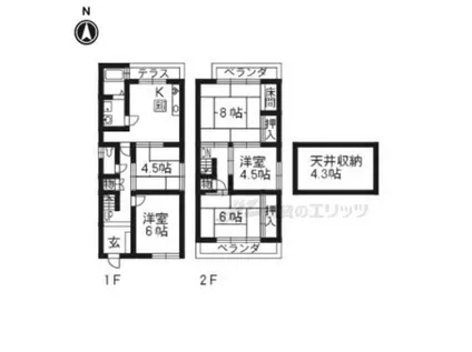 山陰本線 花園駅(京都) 徒歩8分 2階建 築38年(5DK)の間取り写真