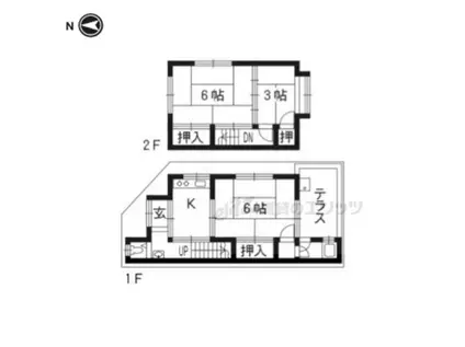 東海道本線 桂川駅(京都) 徒歩8分 2階建 築76年(3K)の間取り写真