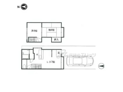 京都市烏丸線 北大路駅 徒歩14分 1階建 築48年(2LDK)の間取り写真