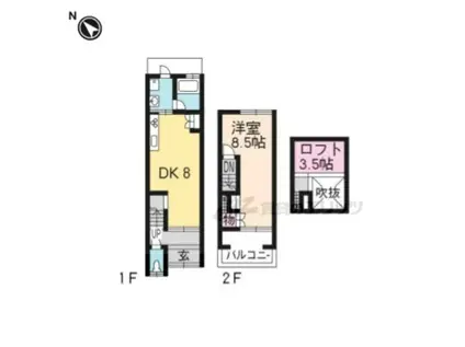 阪急電鉄京都線 桂駅 徒歩10分 2階建 築58年(1LDK)の間取り写真