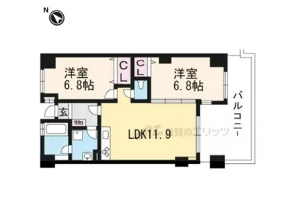 エバー・グリーン宇治(2LDK/3階)の間取り写真
