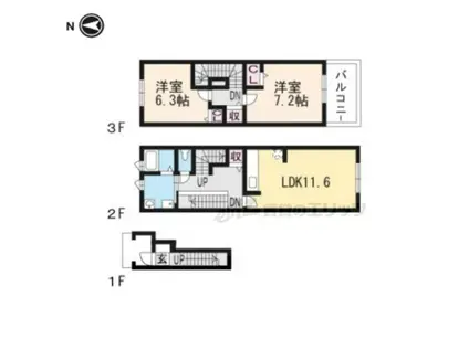 ヒルズイッセイ(2LDK/2階)の間取り写真