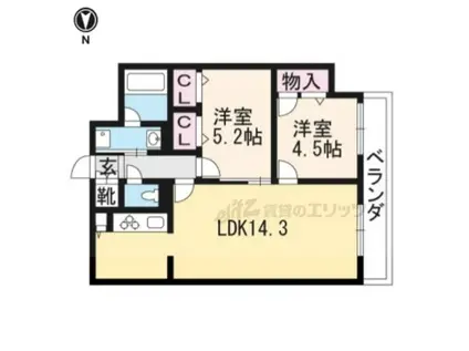 セントリヴィエ二条(2LDK/2階)の間取り写真