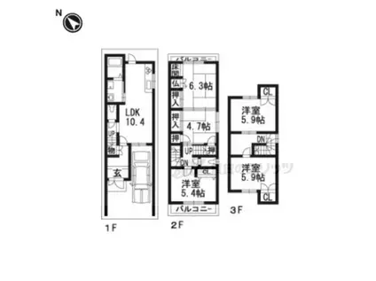 京福北野線 鳴滝駅 徒歩13分 3階建 築33年(5LDK)の間取り写真