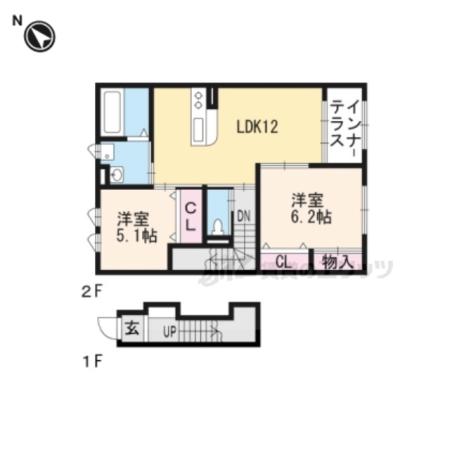 グリーンベル(2LDK/2階)の間取り写真