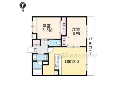 ROSAALBA西大路(2LDK/1階)の間取り写真