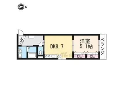 グランレブリー御所西(1DK/4階)の間取り写真