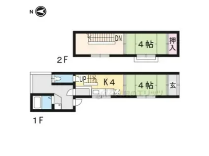 京都市烏丸線 北大路駅 バス乗車時間:11分 佛教大学前バス停で下車 徒歩5分 1階建 築67年(2K)の間取り写真