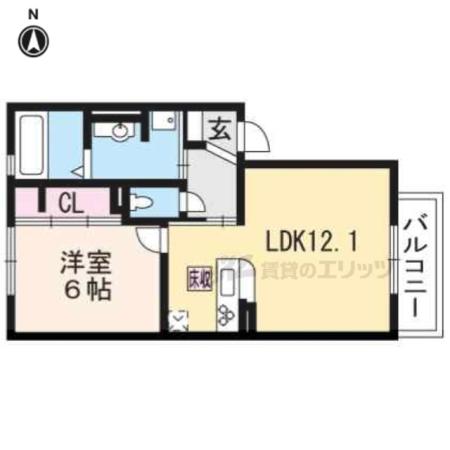 近鉄京都線 寺田駅(京都) 徒歩5分 2階建 築9年(1LDK/1階)の間取り写真