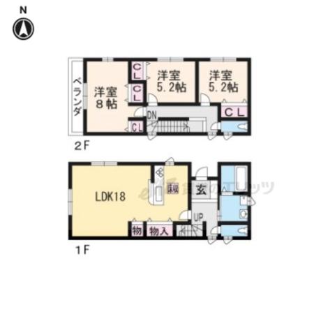 東海道本線 膳所駅 徒歩7分 2階建 築9年(3LDK)の間取り写真