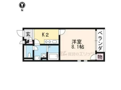 クレイノドミール城陽(1K/2階)の間取り写真