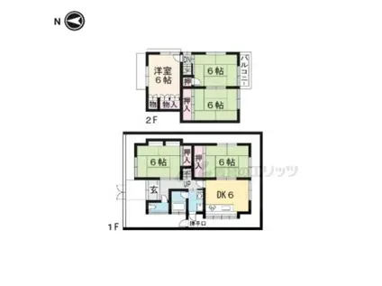 近鉄京都線 寺田駅(京都) 徒歩10分 2階建 築42年(5DK)の間取り写真