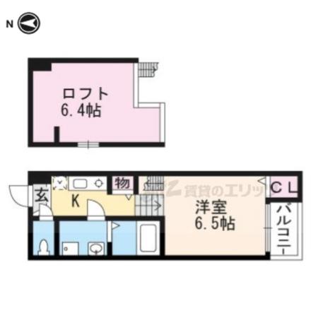 ブライトヒルズ椥辻(1K/1階)の間取り写真