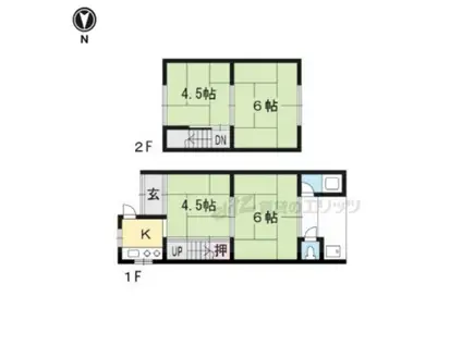 山陰本線 太秦駅(JR) 徒歩5分 2階建 築76年(3DK)の間取り写真