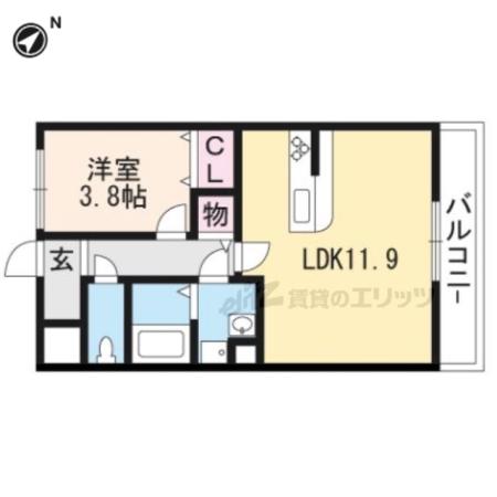 レイクキャピタル栗東(1LDK/2階)の間取り写真