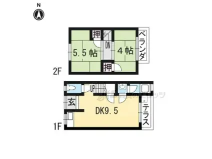 京都市東西線 御陵駅 徒歩19分 2階建 築52年(2DK)の間取り写真