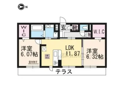 ヴェルソー唐崎(2LDK/1階)の間取り写真
