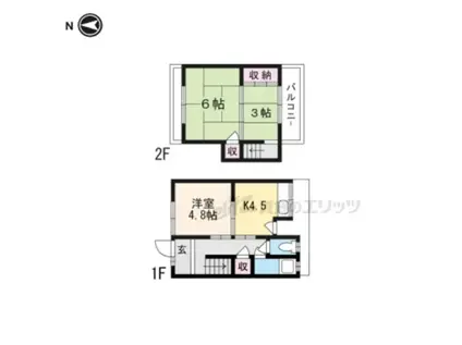 近鉄京都線 小倉駅(京都) 徒歩9分 2階建 築59年(3DK)の間取り写真