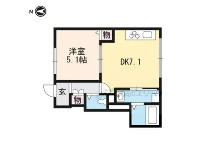 フローラル柏原(1DK/1階)の間取り写真