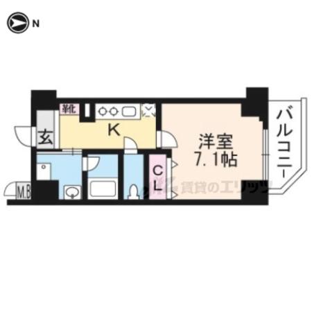 ベラジオ京都一乗寺(1K/2階)の間取り写真