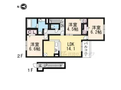 TS スクエア 下鴨(3LDK/2階)の間取り写真
