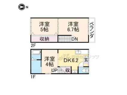 京都市烏丸線 今出川駅 徒歩19分 2階建 築76年(2DK)の間取り写真