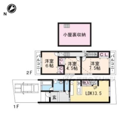 京都市烏丸線 北大路駅 徒歩17分 2階建 築5年(3LDK)の間取り写真