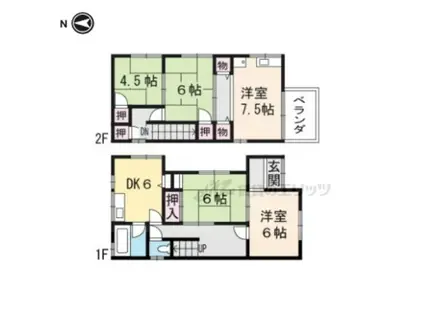 京阪電気鉄道京阪線 橋本駅(京都) 徒歩5分 2階建 築54年(5DK)の間取り写真