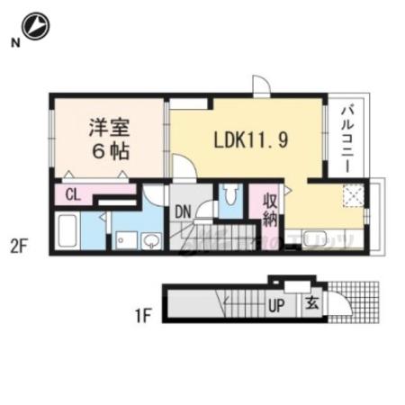 ソレイユ大峰(1LDK/2階)の間取り写真