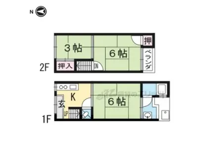 京都市烏丸線 北大路駅 徒歩17分 2階建 築59年(3K)の間取り写真