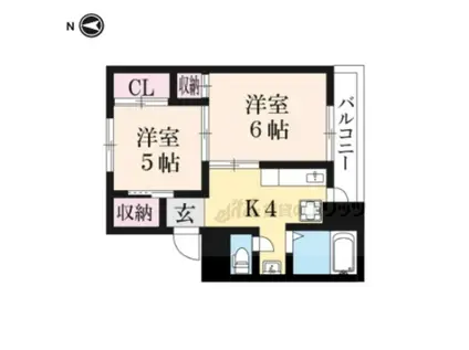 ヴィラナリー南小足(2K/4階)の間取り写真