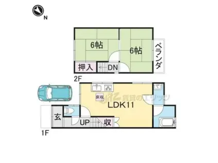 京阪電気鉄道京阪線 淀駅 徒歩10分 2階建 築44年(2LDK)の間取り写真